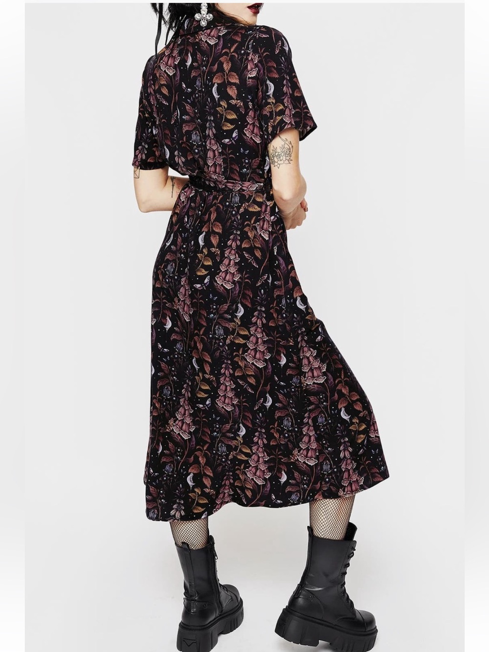 Disturbia Foxglove Midi Shirt Dress Size 8 Dark Floral Woodland Whimsical Print - Picture 8 of 14